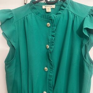 Monteau Green Ruffle Button Front Midi Dress | Size L